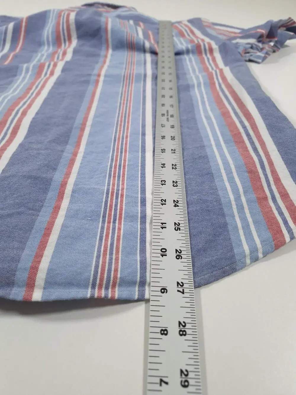 Polo Ralph Lauren Shirt Mens L Blue Stripe Custom Fit S/S Button Down Flesh Pony